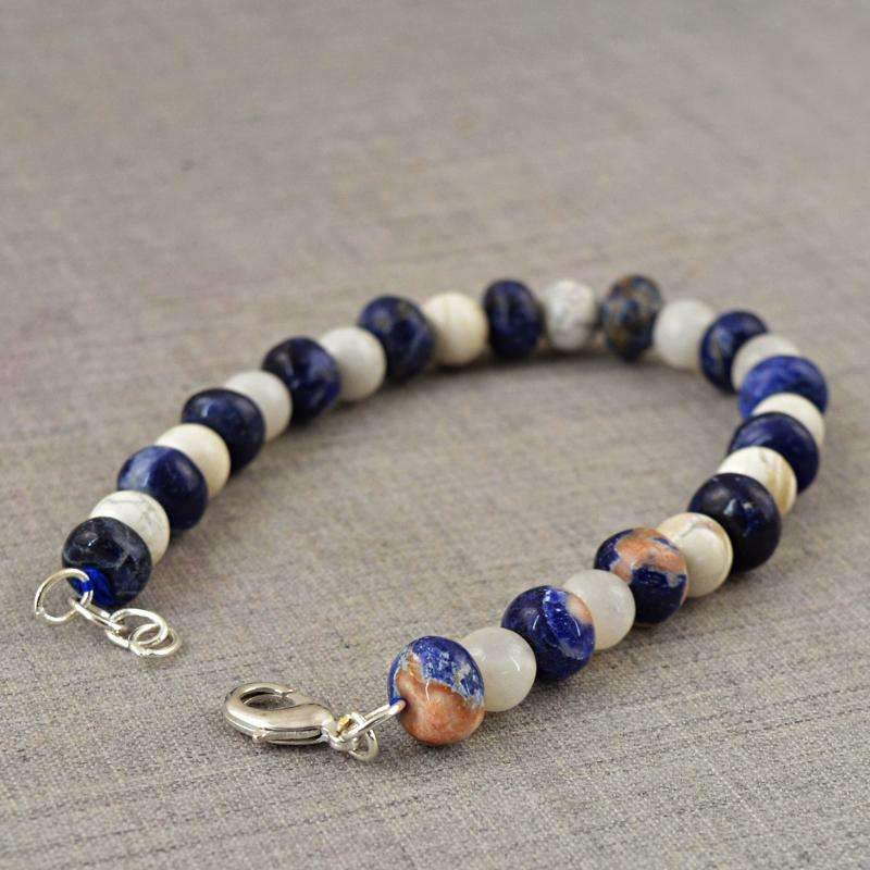 gemsmore:Natural Howlite & Blue Sodalite Bracelet Round Shape Beads