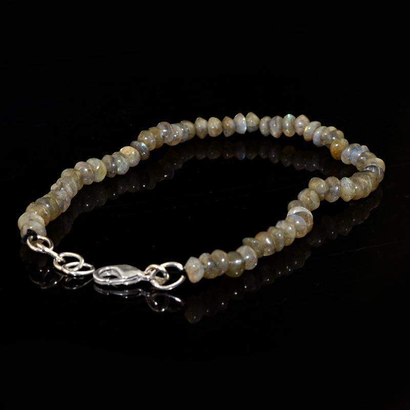 gemsmore:Natural Labradorite Bracelet Untreated Round Shape Beads