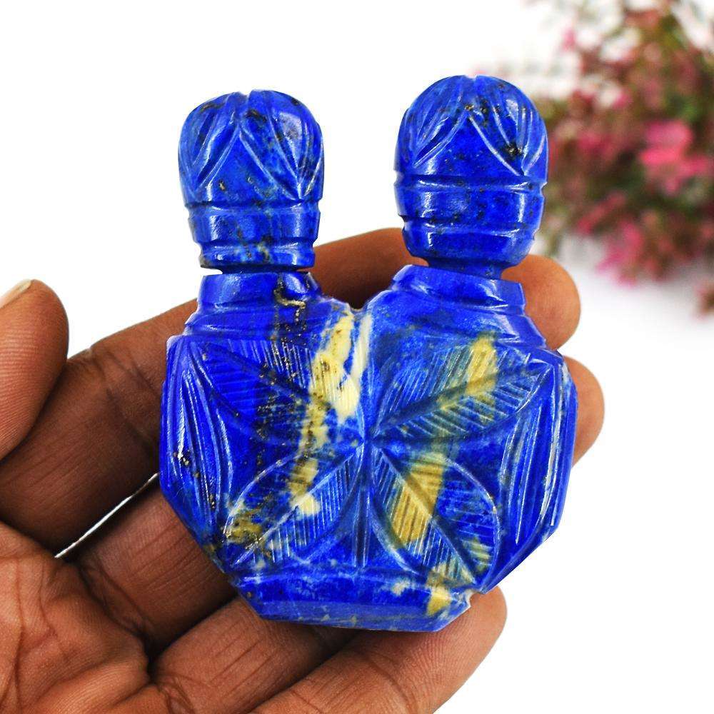 gemsmore:Natural Lapis Lazuli  Hand Carved Genuine Crystal Gemstone Carving Twin Head Perfume Bottle