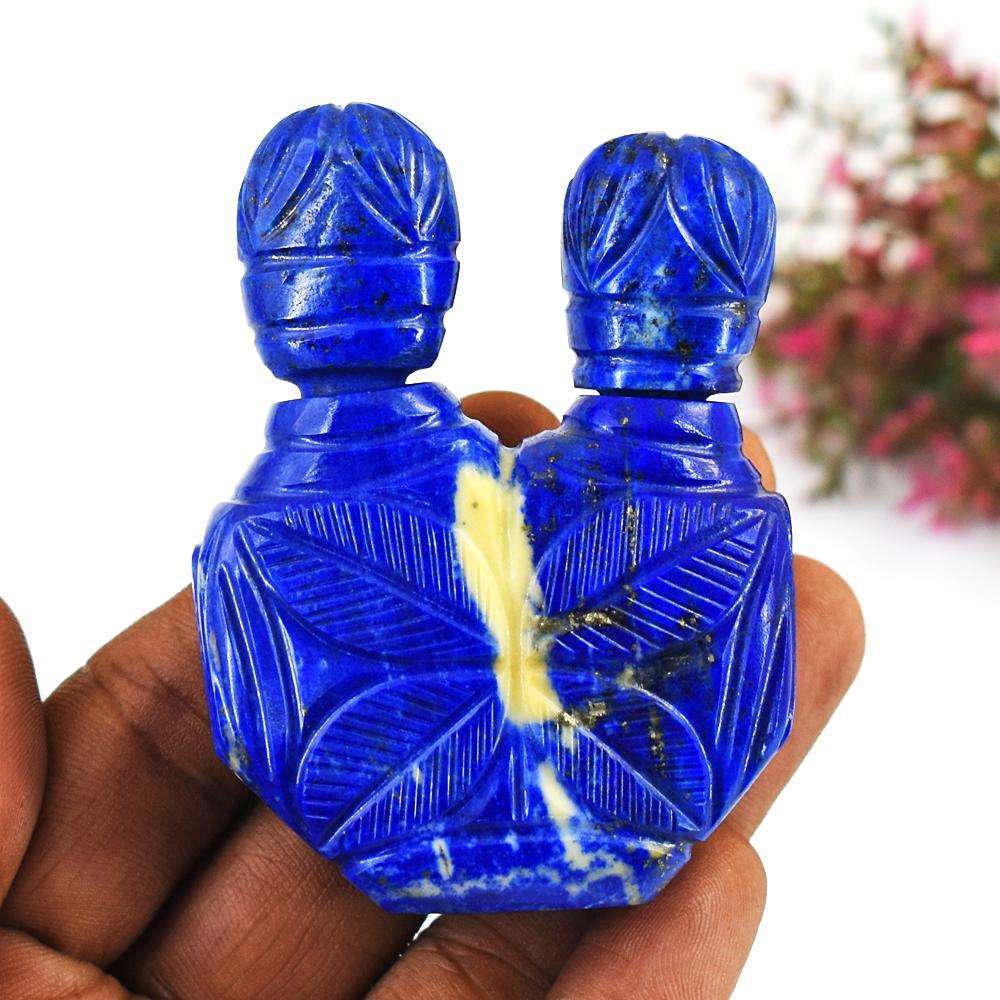 gemsmore:Natural Lapis Lazuli  Hand Carved Genuine Crystal Gemstone Carving Twin Head Perfume Bottle