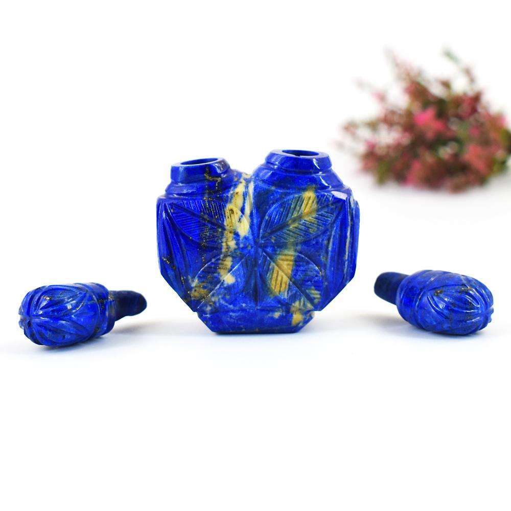 gemsmore:Natural Lapis Lazuli  Hand Carved Genuine Crystal Gemstone Carving Twin Head Perfume Bottle