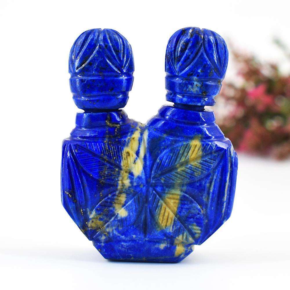 gemsmore:Natural Lapis Lazuli  Hand Carved Genuine Crystal Gemstone Carving Twin Head Perfume Bottle