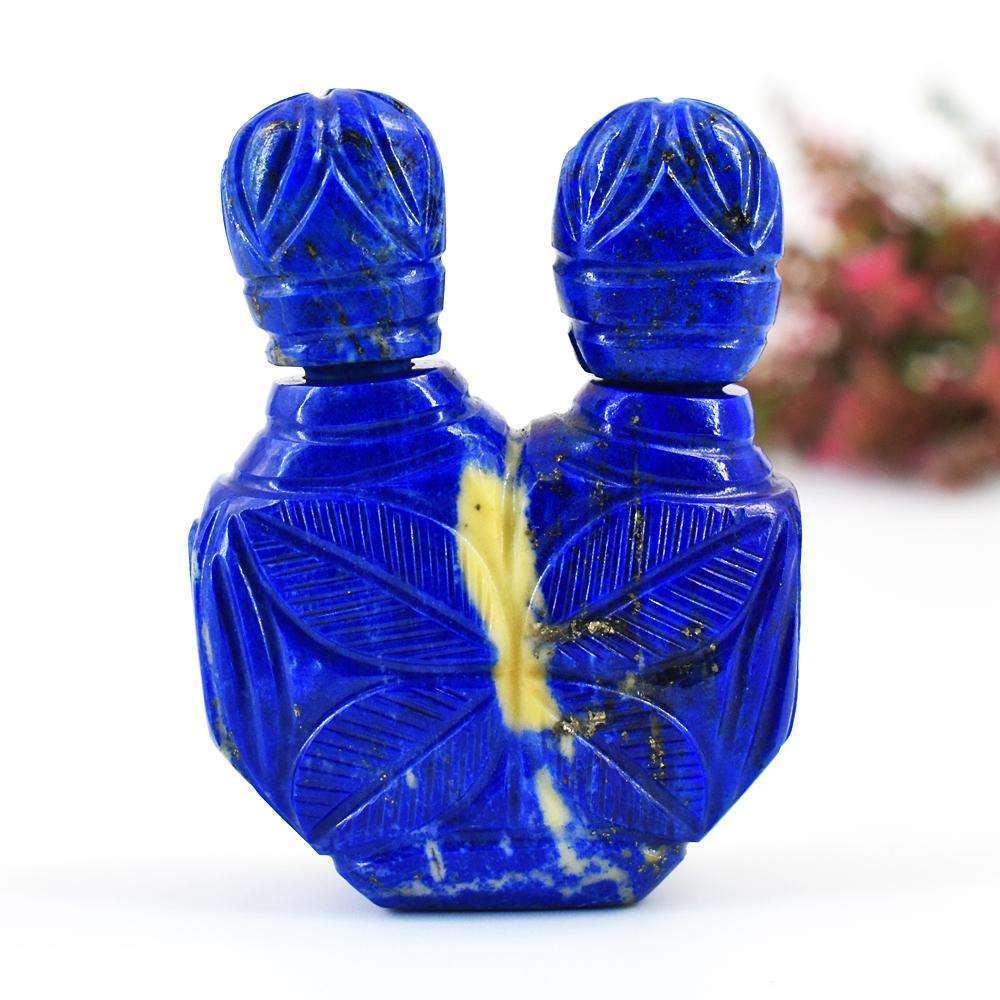 gemsmore:Natural Lapis Lazuli  Hand Carved Genuine Crystal Gemstone Carving Twin Head Perfume Bottle