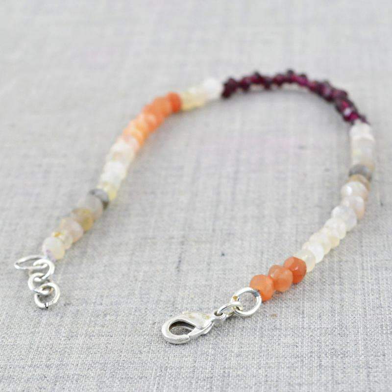 gemsmore:Natural Multicolor Moonstone & Red Garnet Bracelet Round Shape Faceted Beads