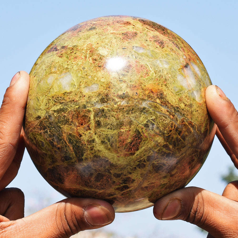 gemsmore:Natural Museum Size  - Blood Green Unakite Carved Crystal Healing Sphere