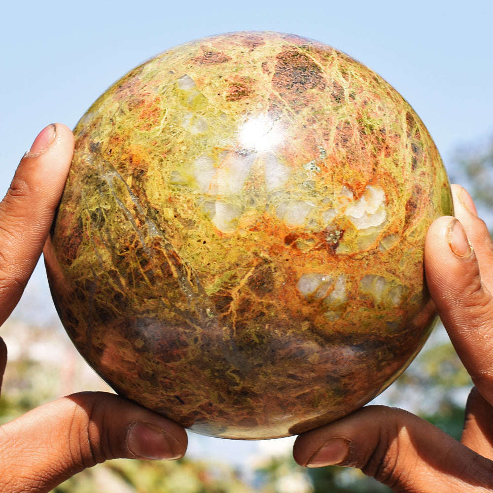 gemsmore:Natural Museum Size  - Blood Green Unakite Carved Crystal Healing Sphere