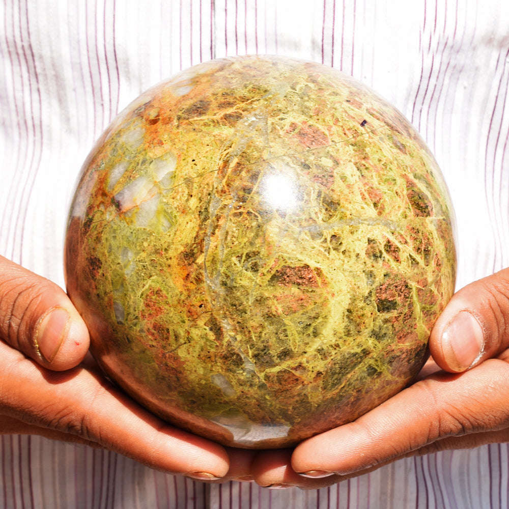 gemsmore:Natural Museum Size  - Blood Green Unakite Carved Crystal Healing Sphere