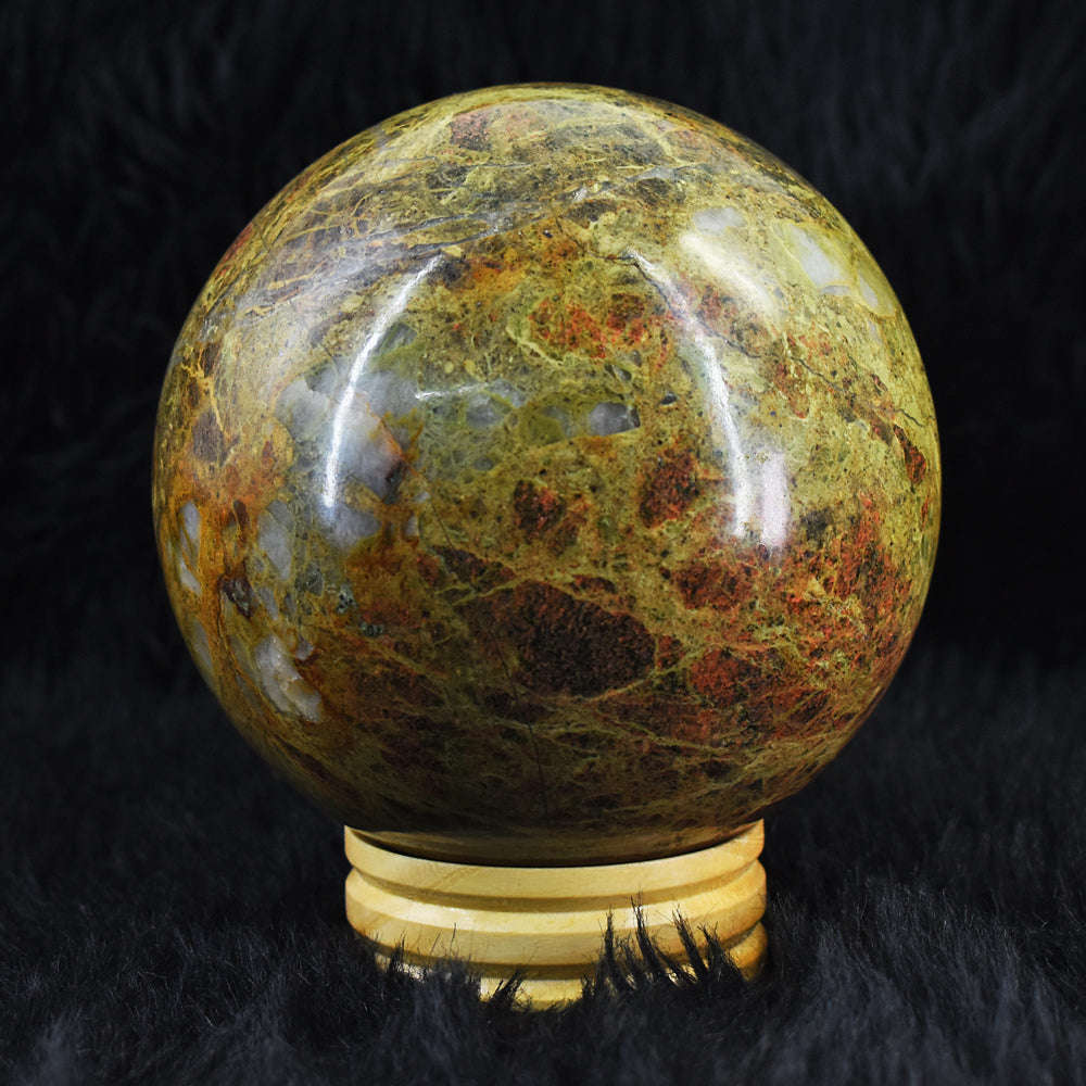 gemsmore:Natural Museum Size  - Blood Green Unakite Carved Crystal Healing Sphere