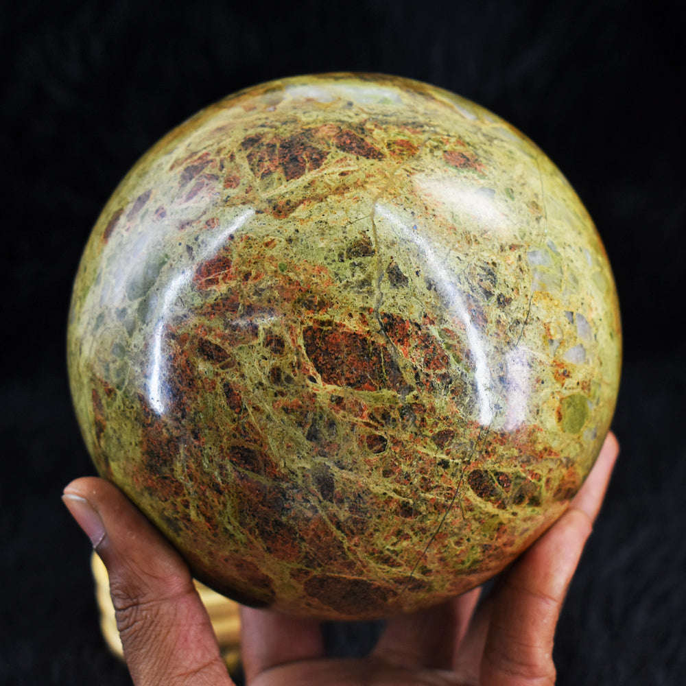 gemsmore:Natural Museum Size  - Blood Green Unakite Carved Crystal Healing Sphere