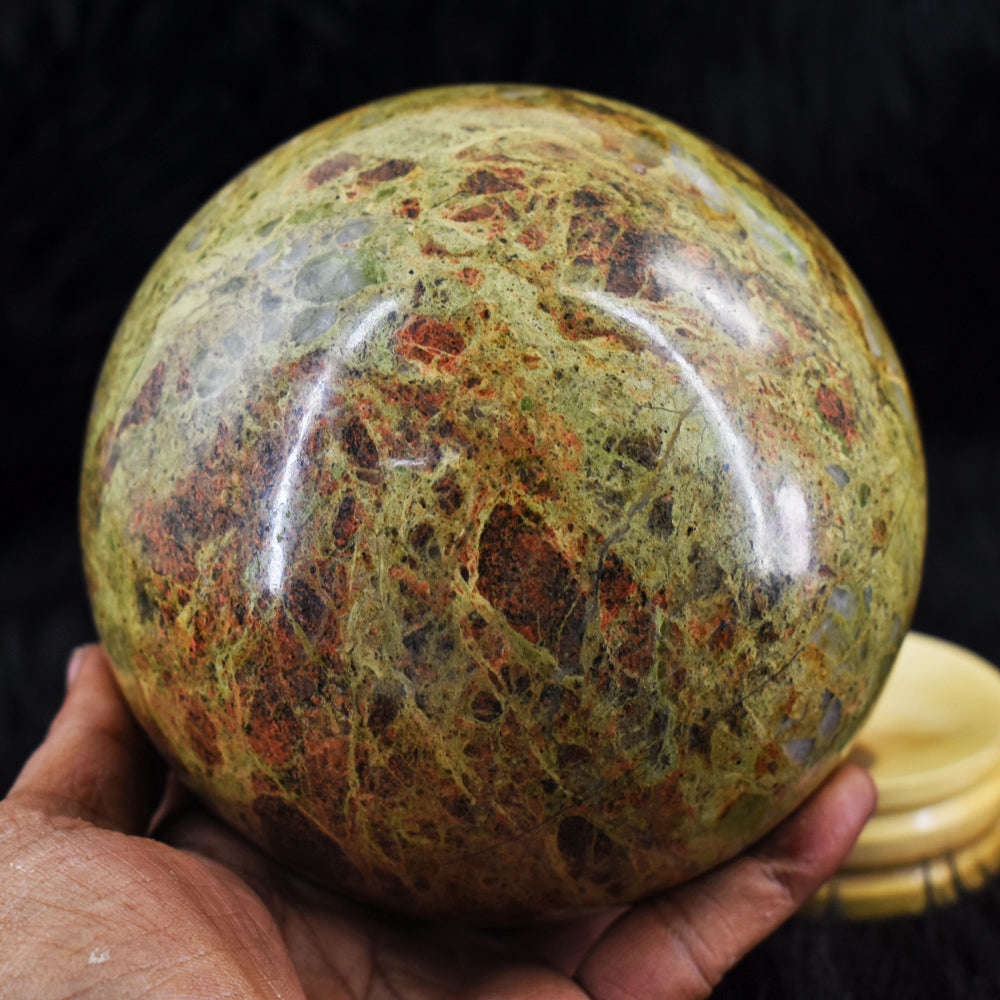 gemsmore:Natural Museum Size  - Blood Green Unakite Carved Crystal Healing Sphere