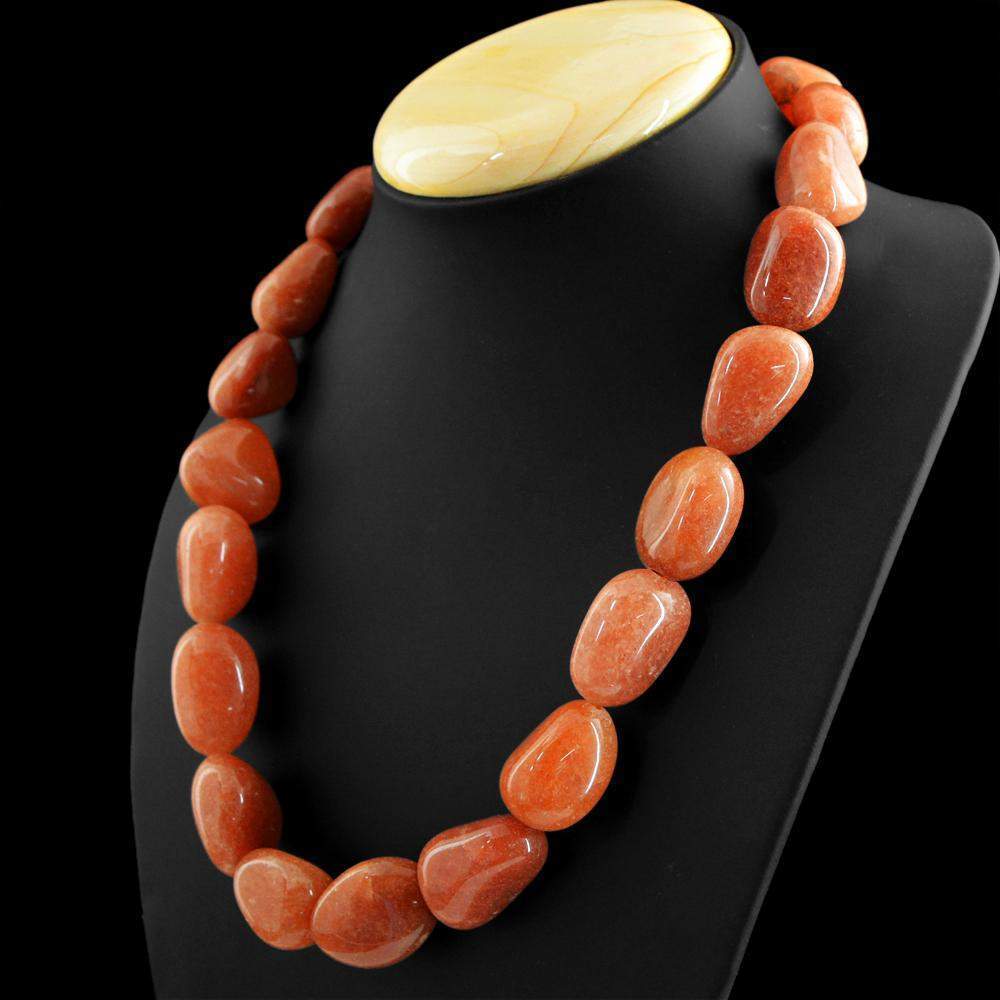 gemsmore:Natural Orange Agate Necklace Single Strand Untreated Beads