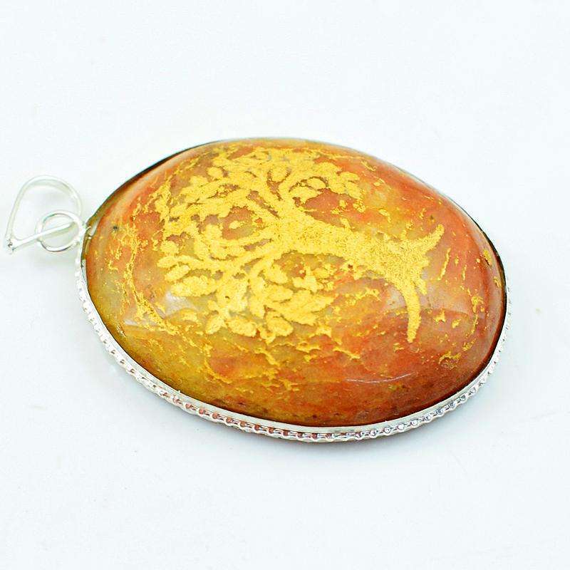 gemsmore:Natural Orange Aventurine Oval Shape Healing Tree Pendant