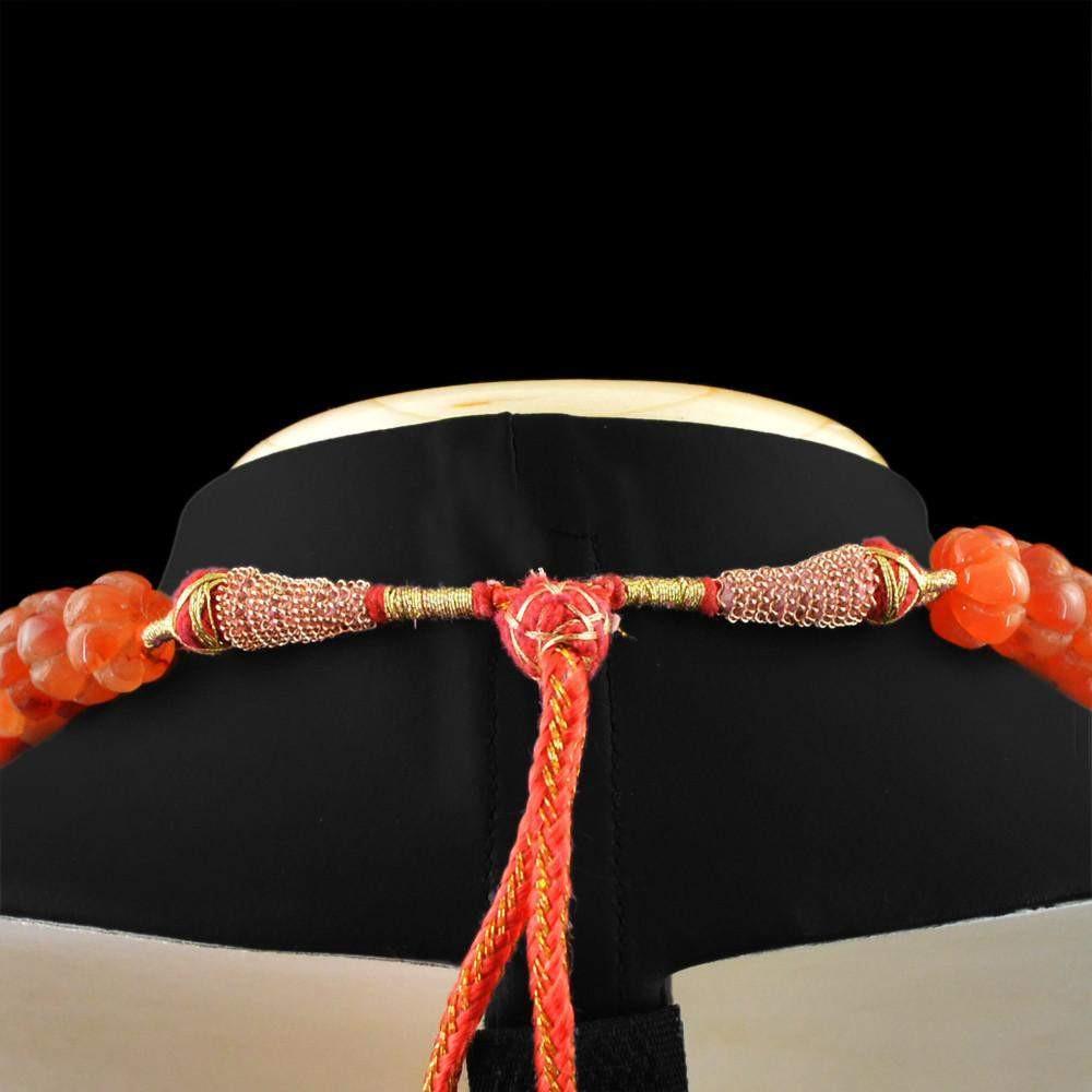 gemsmore:Natural Orange Carnelian Necklace Round Carved Untreated Beads