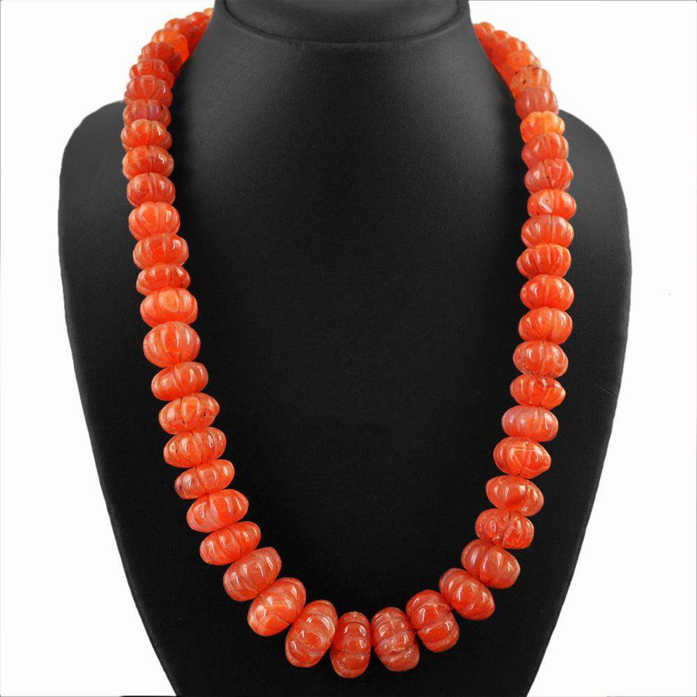 gemsmore:Natural Orange Carnelian Necklace Round Shape Carved Beads