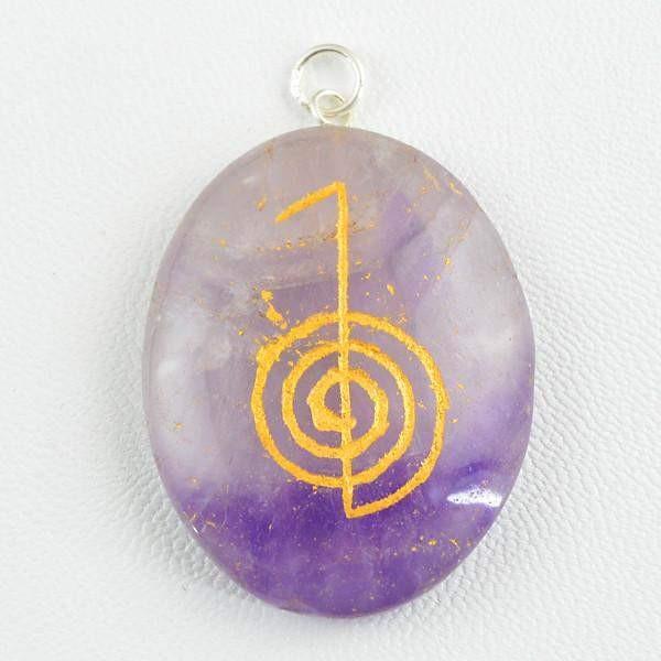 gemsmore:Natural Oval Shape Purple Amethyst Chakra Gemstone Pendant