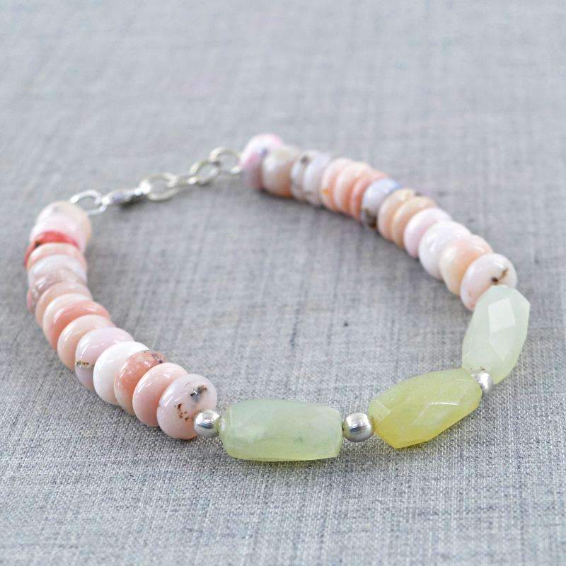 gemsmore:Natural Pink Australian Opal & Green Chalcedony Bracelet Round Shape Beads