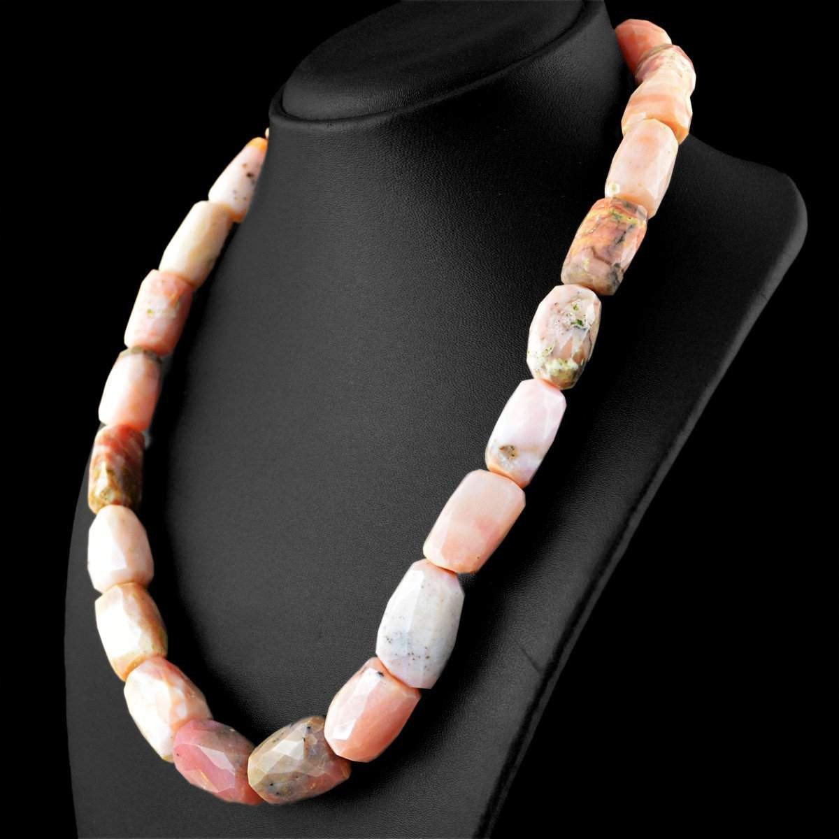 gemsmore:Natural Pink Australian Opal Necklace faceted Beads