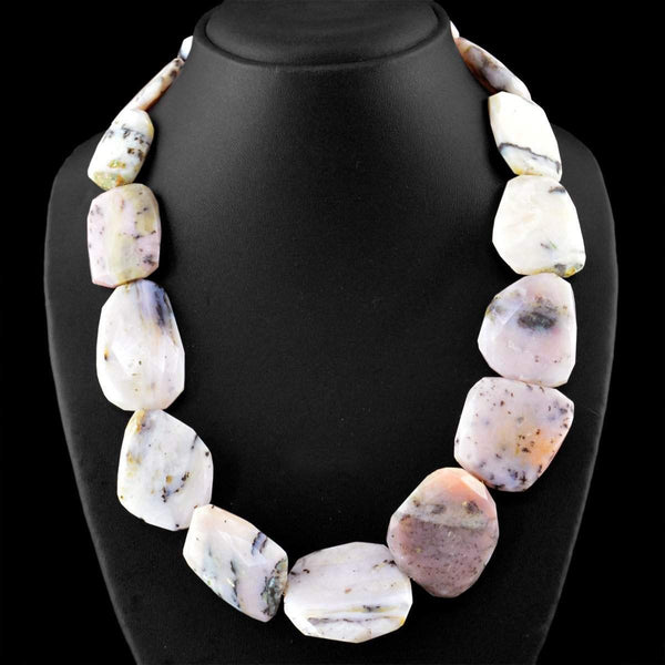 gemsmore:Natural Pink Australian Opal Necklace Untreated Beads