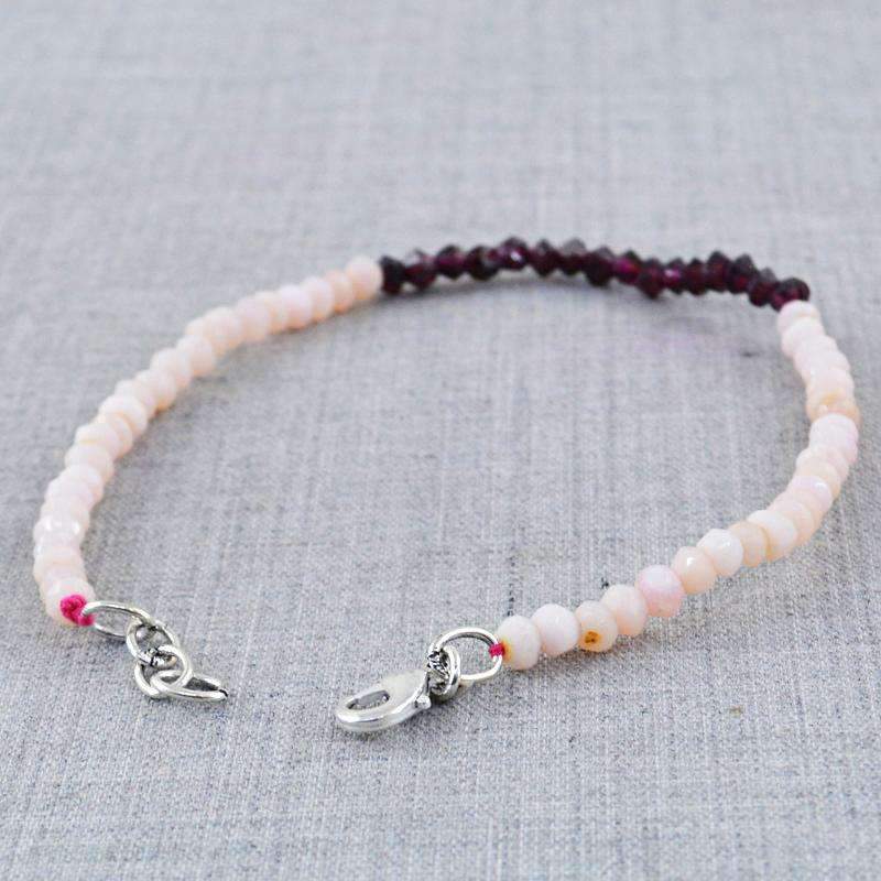 gemsmore:Natural Pink Opal & Red Garnet Bracelet Round Shape Faceted Beads