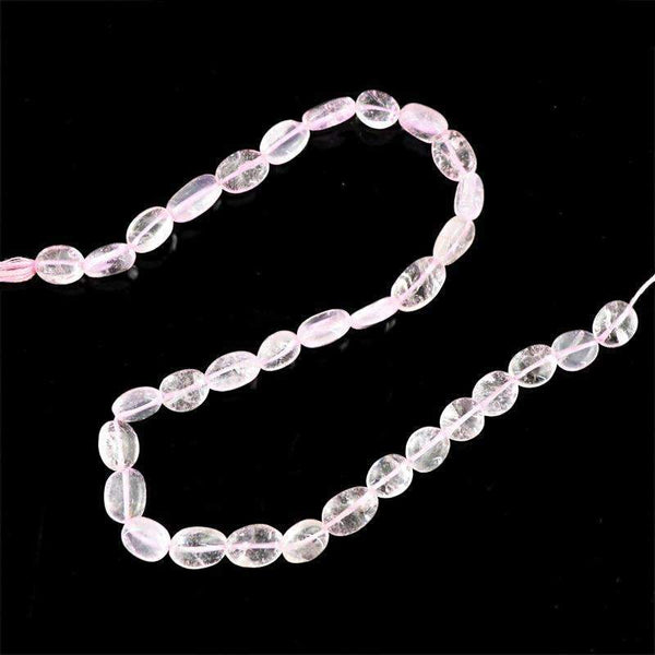 gemsmore:Natural Pink Rose Quartz Drilled Beads Strand - Oval Shape