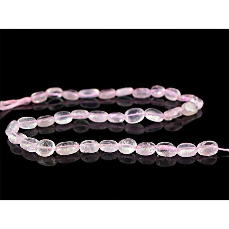 gemsmore:Natural Pink Rose Quartz Drilled Beads Strand - Oval Shape