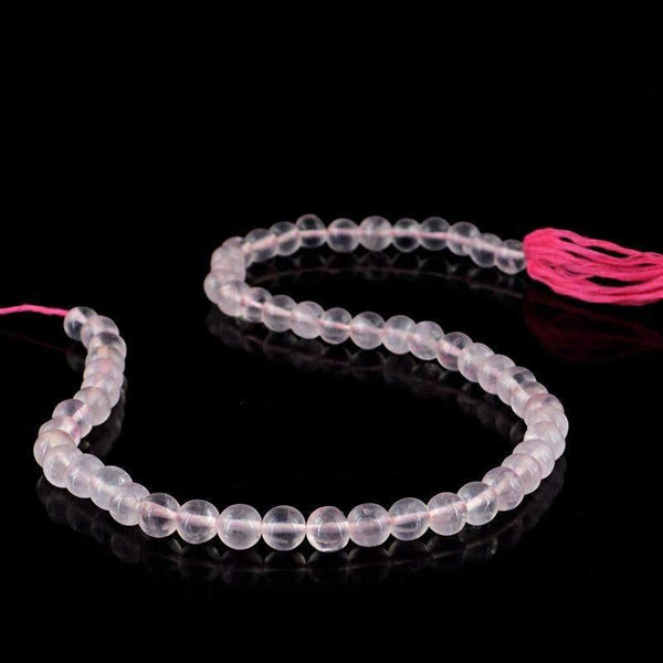 gemsmore:Natural Pink Rose Quartz Strand Untreated Round Shape Drilled Beads