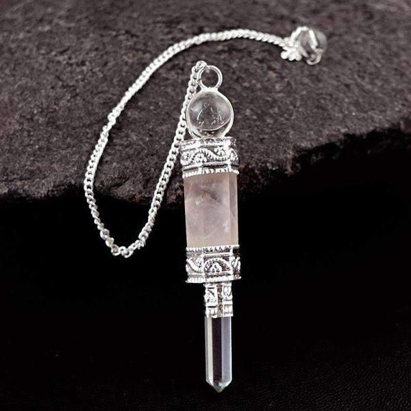 gemsmore:Natural Pink Rose Quartz & White Quartz Healing Ball Point Pendulum