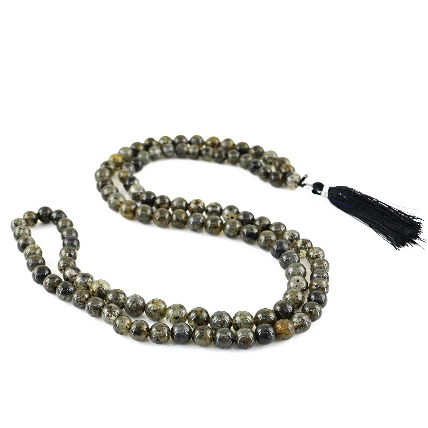 gemsmore:Natural Prayer Mala Rutile Quartz 108 Round Beads Necklace