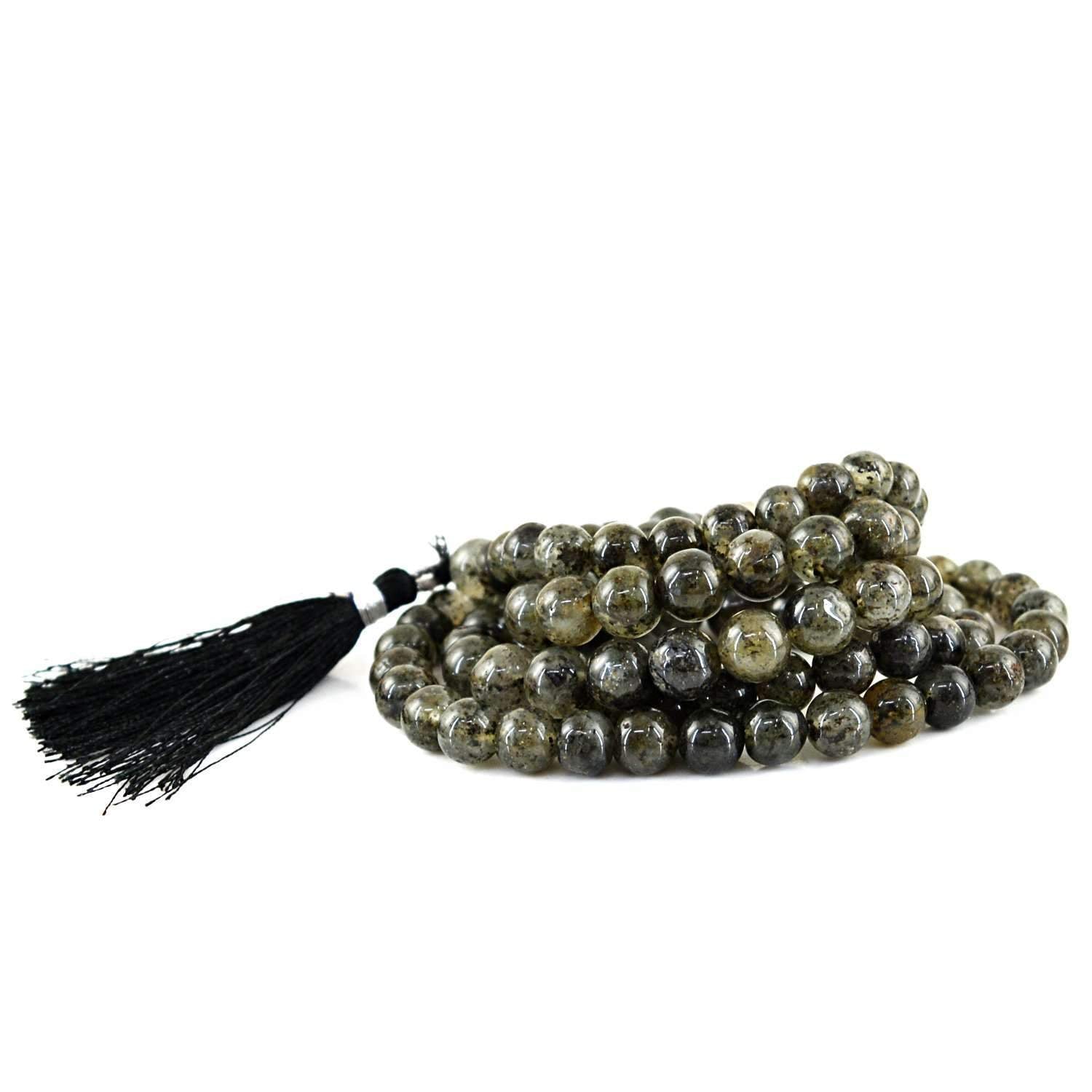 gemsmore:Natural Prayer Mala Rutile Quartz 108 Round Beads Necklace