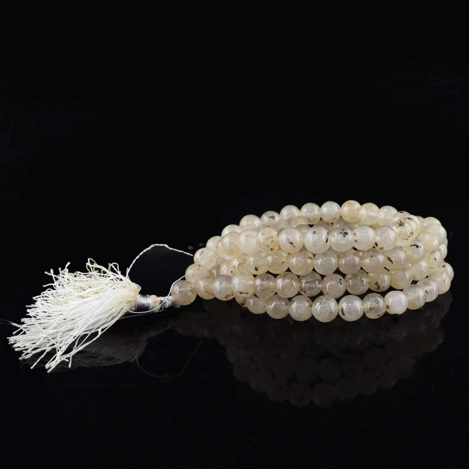 gemsmore:Natural Prayer Mala Rutile Quartz Necklace Round 108 Beads