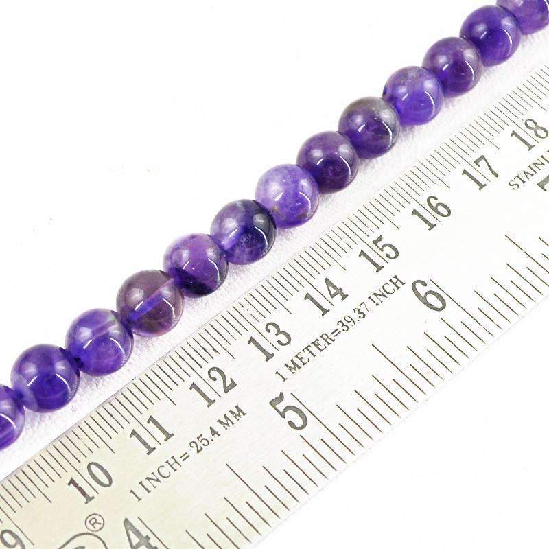 gemsmore:Natural Purple Amethyst Beads Strand - Round Shape Drilled