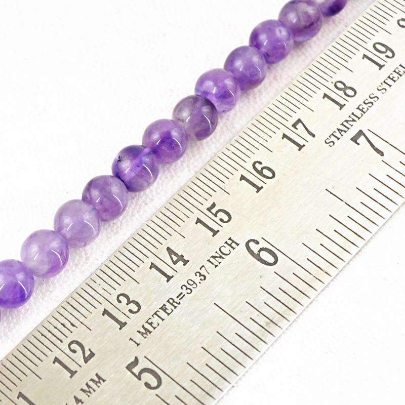 gemsmore:Natural Purple Amethyst Drilled Beads Strand Round Shape