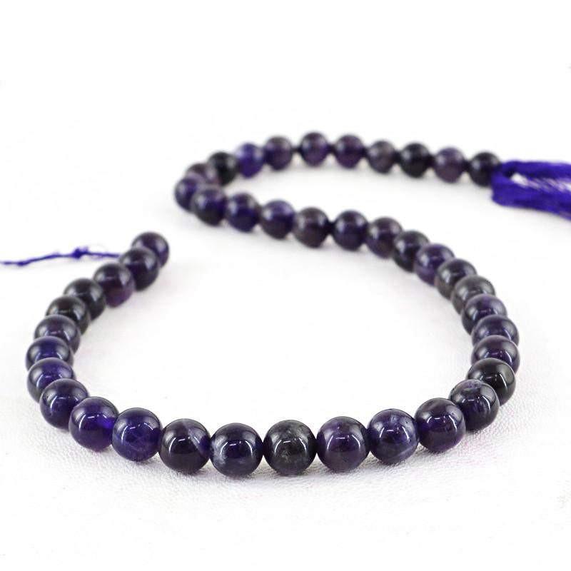 gemsmore:Natural Purple Amethyst Strand Round Shape Untreated Drilled Beads