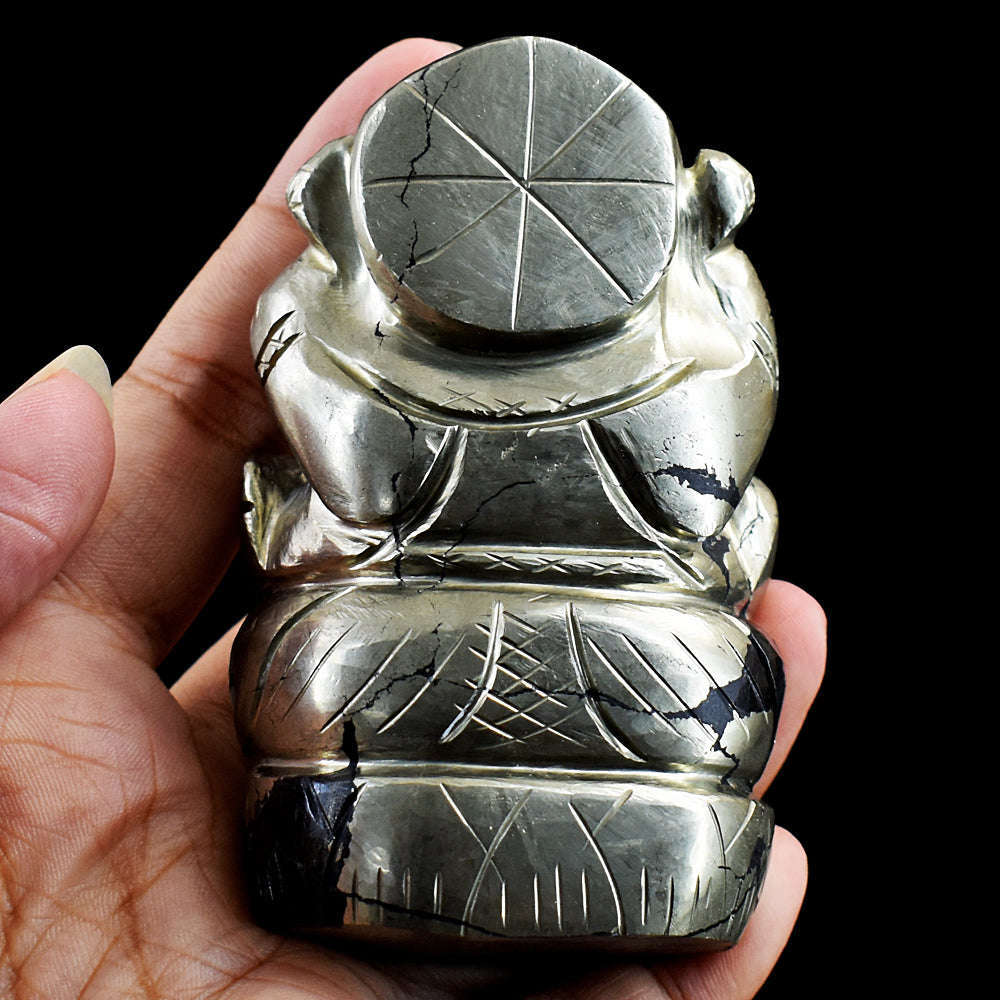 gemsmore:Natural Pyrite Hand Carved Genuine Crystal Gemstone Carving Lord Ganesha