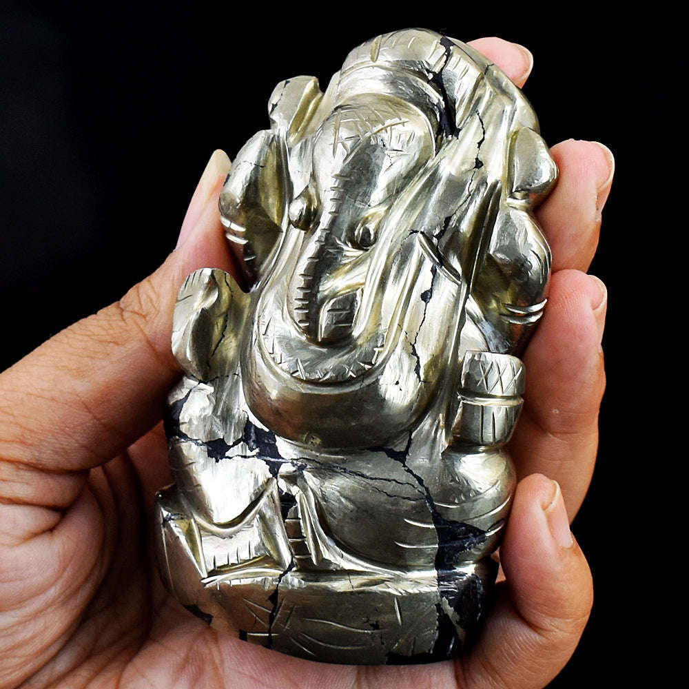 gemsmore:Natural Pyrite Hand Carved Genuine Crystal Gemstone Carving Lord Ganesha