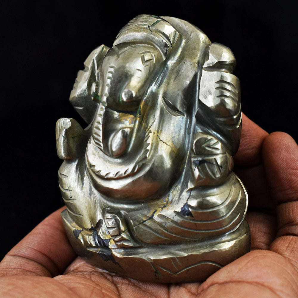 gemsmore:Natural Pyrite Hand Carved Genuine Crystal Gemstone Carving Lord Ganesha