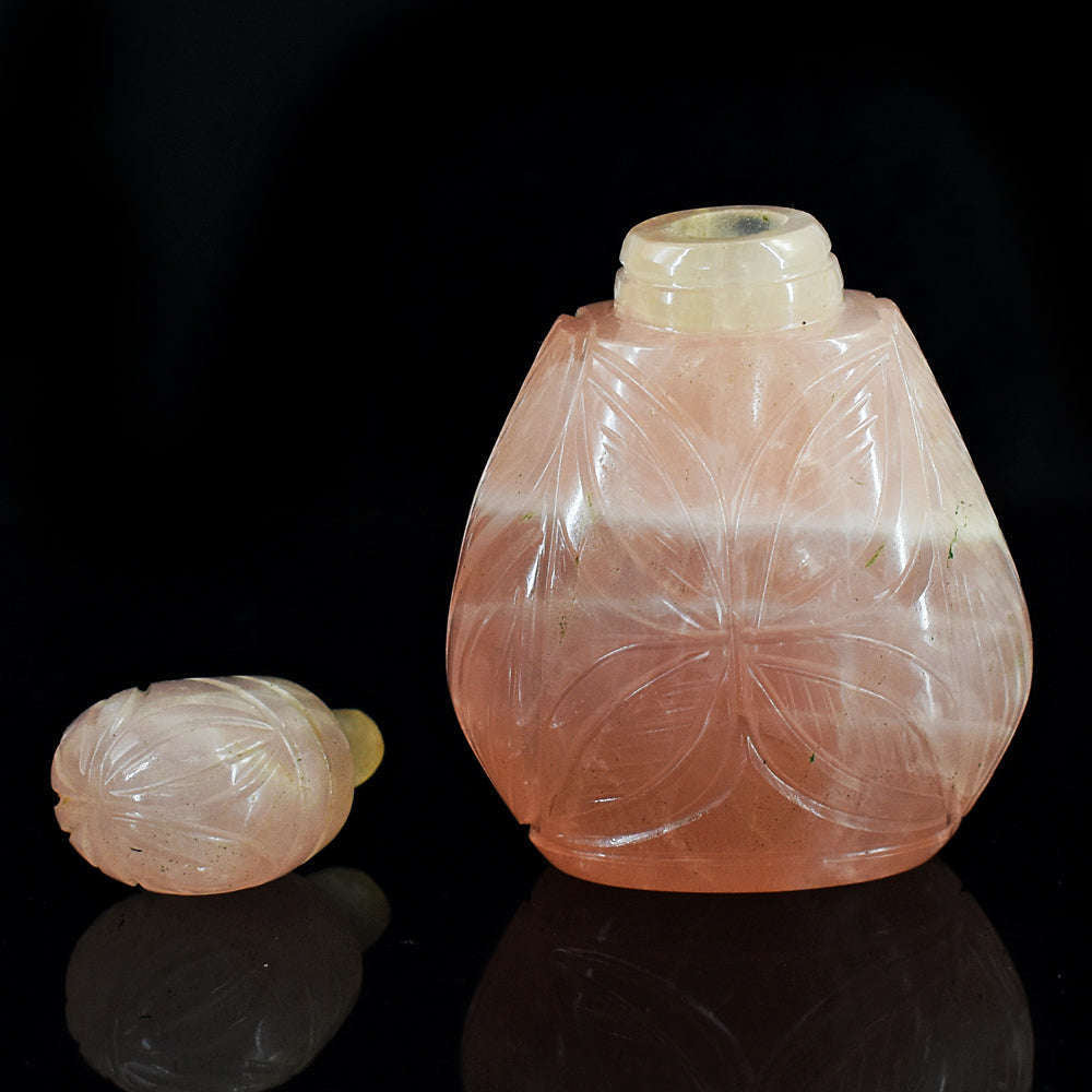 gemsmore:Natural Rose Quartz Hand Carved Genuine Crystal Gemstone Carving Perfume Bottle