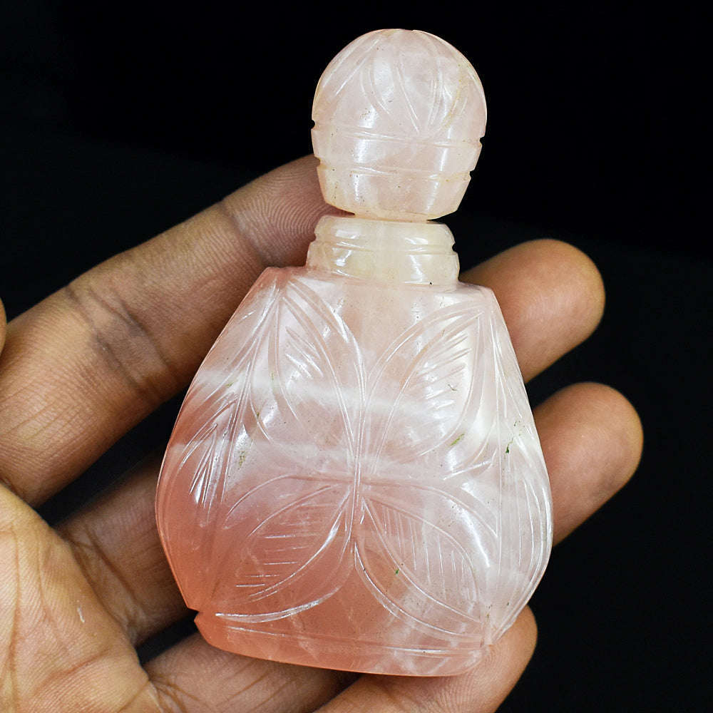 gemsmore:Natural Rose Quartz Hand Carved Genuine Crystal Gemstone Carving Perfume Bottle