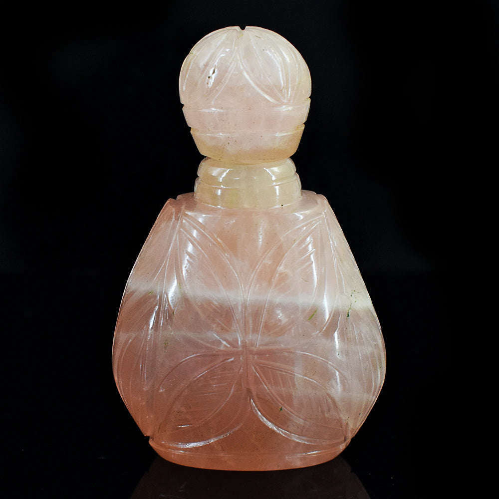 gemsmore:Natural Rose Quartz Hand Carved Genuine Crystal Gemstone Carving Perfume Bottle