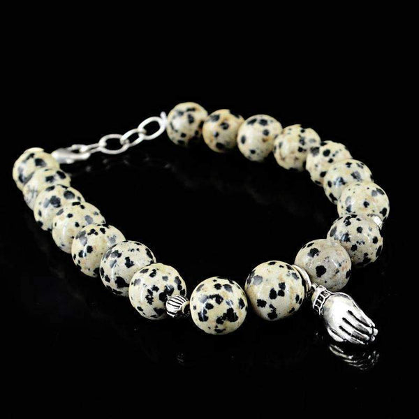 gemsmore:Natural Round Shape Dalmatian Jasper Beads Bracelet