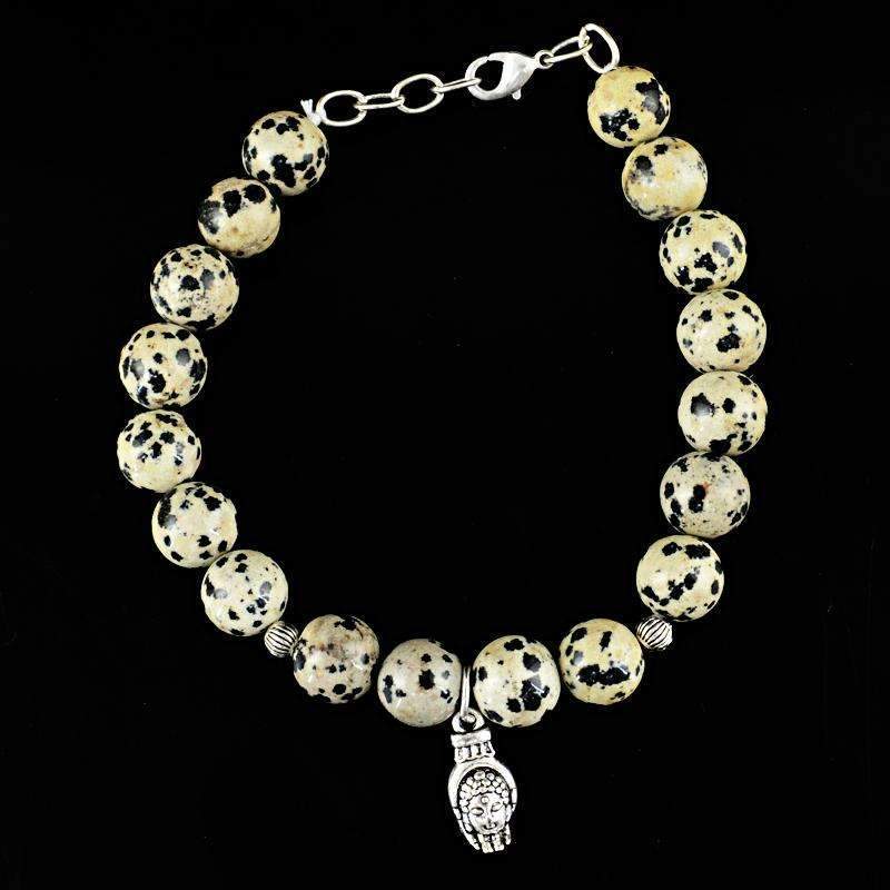 gemsmore:Natural Round Shape Dalmatian Jasper Beads Bracelet