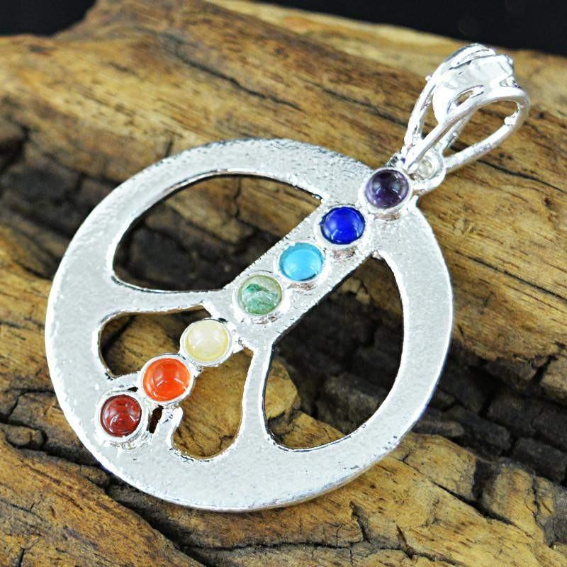 gemsmore:Natural Round Shape Seven Chakra Healing Pendant