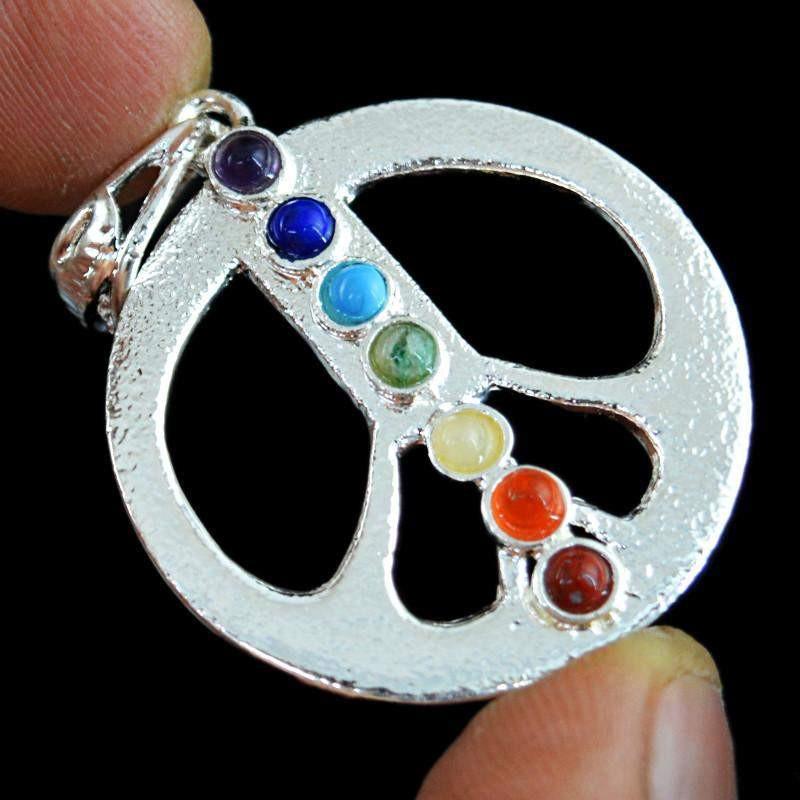 gemsmore:Natural Round Shape Seven Chakra Healing Pendant