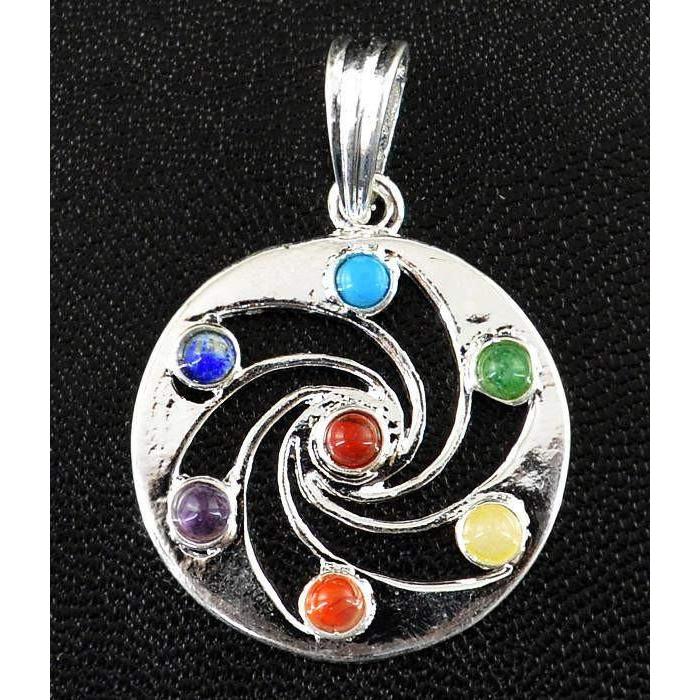 gemsmore:Natural Round Shape Seven Chakra Healing Pendant