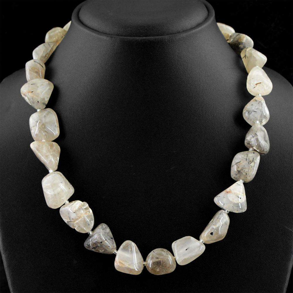 gemsmore:Natural Rutile Quartz Necklace Single Strand Untreated Beads