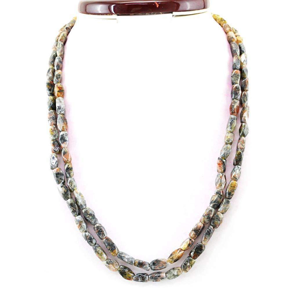gemsmore:Natural Rutile Quartz Necklace Untreated 2 Line Faceted Beads