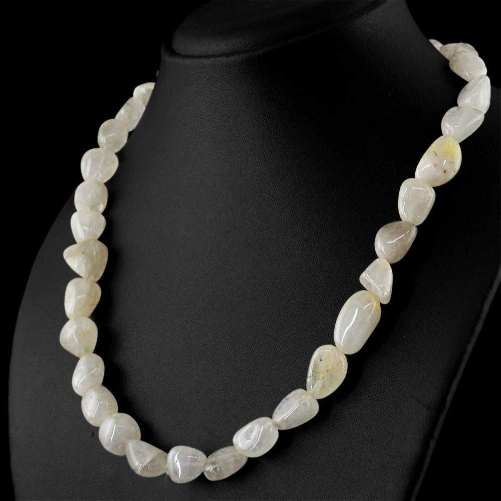 gemsmore:Natural Rutile Quartz Necklace Untreated Beads