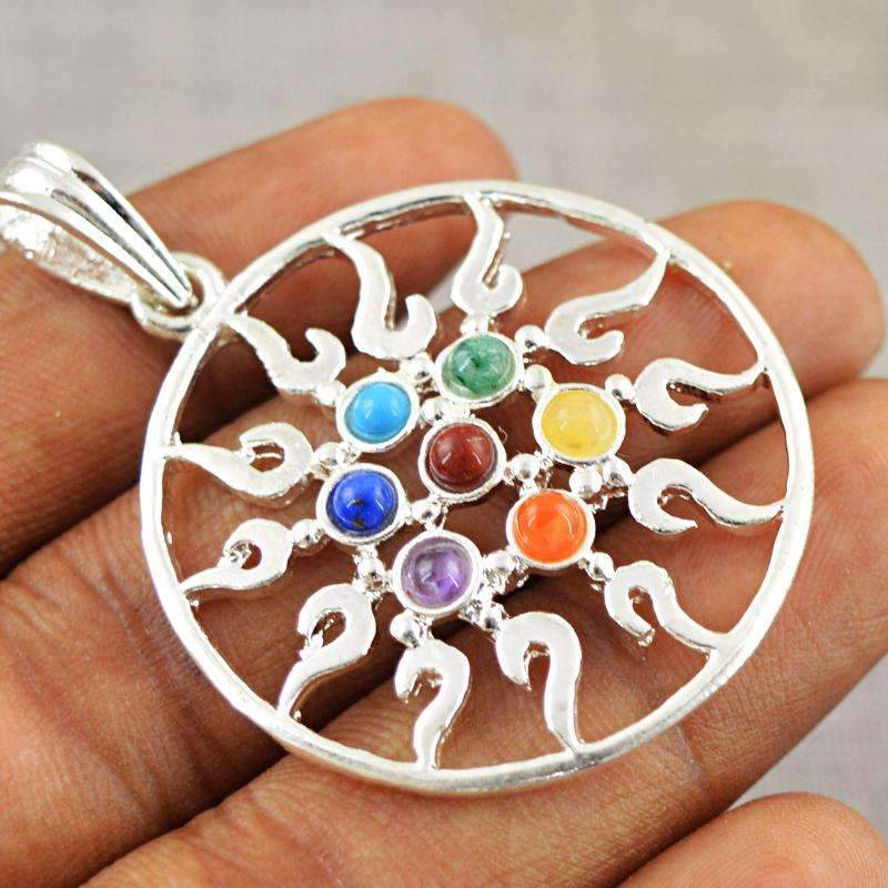 gemsmore:Natural Seven Chakra Healing Pendant Round Shape