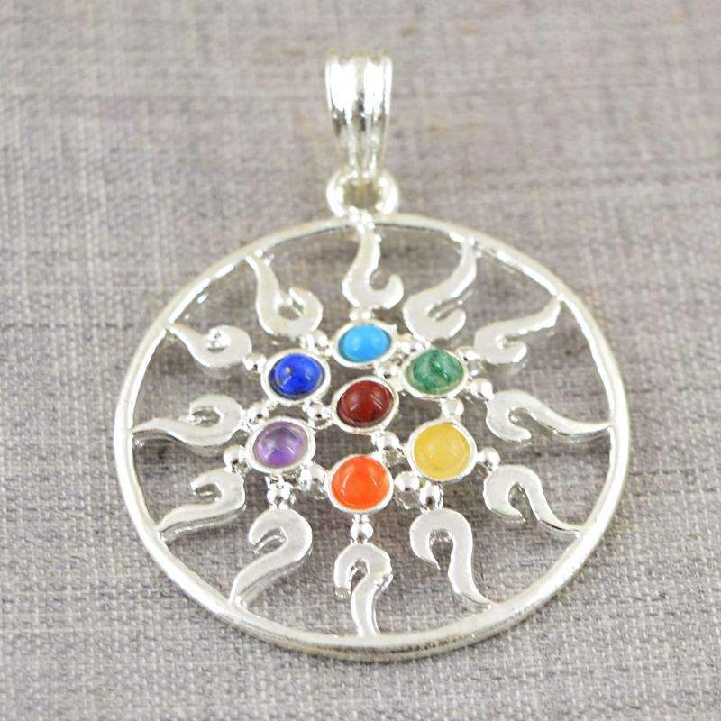 gemsmore:Natural Seven Chakra Healing Pendant Round Shape