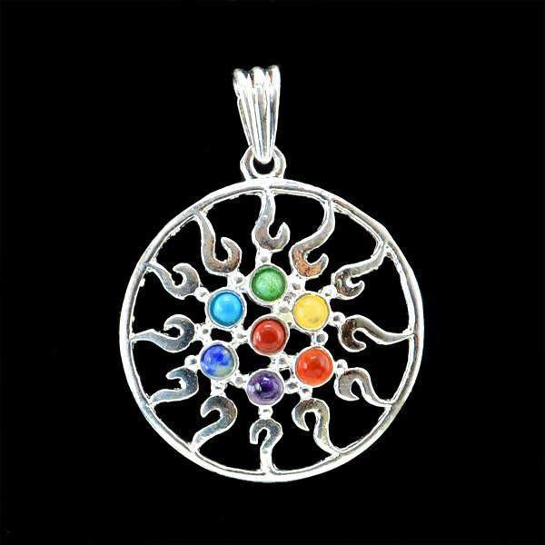 gemsmore:Natural Seven Chakra Round Shape Healing Pendant